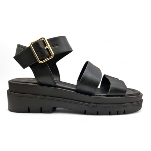 Yours Womens Gladiator EEE Extra Wide Fit Sandals Ladies Chunky Ankle Flatform Platform Wedge Shoes Size (Black, UK Footwear Size System, Adult, Women, Numeric, XX-Wide, 6)