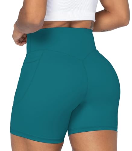 Image of Sunzel No Front Seam Biker Shorts for Women with Pockets, Yoga Workout Gym Bike Shorts with Tummy Control