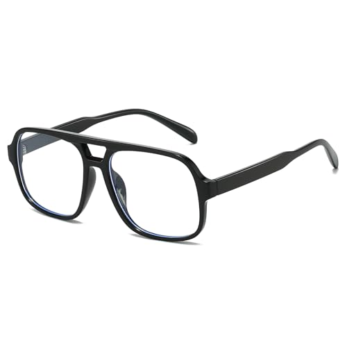 Image of Mirkcittle Retro Square Aviator Blue Light Blocking Glasses for Women Men Oversized Pilot Eyeglasses Fake Nerd Frame