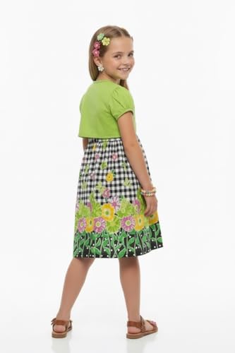 Image of ToBeInStyle Girls Two Piece Short Sleeve Dress and Matching Bolero Crop Cardigan Assorted Prints Cotton Blend Summer Outfit
