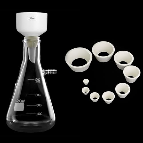 Image of QWORK 1000ML Buchner Funnel Kit Filter Flask Set, 1L Vacuum Flask 80mm Funnel, Borosilicate Glass Heavy Wall Filtering Flask