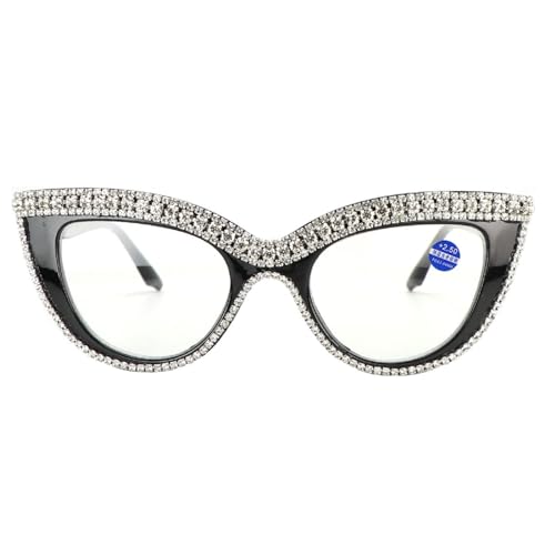 Image of Womens Luxurious Colorful Rhinestone Cat Eye Reading Glasses Blue light blocking Reader Computer Eyeglass Frame