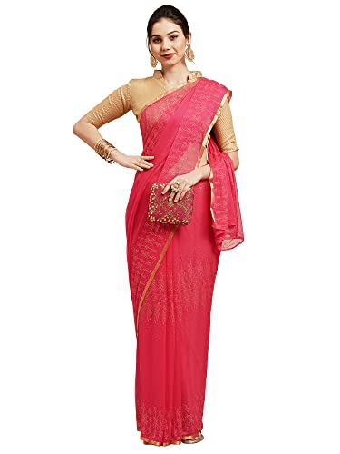 Image of AKHILAM Women's Knit Chiffon Woven Border Saree With unstitched Blouse Piece (DOLY32 Parent)