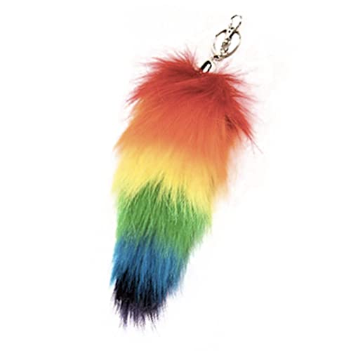 Choose 6 inch or 12 Inch - Rainbow Faux Fox Tail. (1) One Gay Lesbian Keychain Hair or Belt Clip - LGBTQ Gifts & Accessories (12 Inch Rainbow Fox Tail)