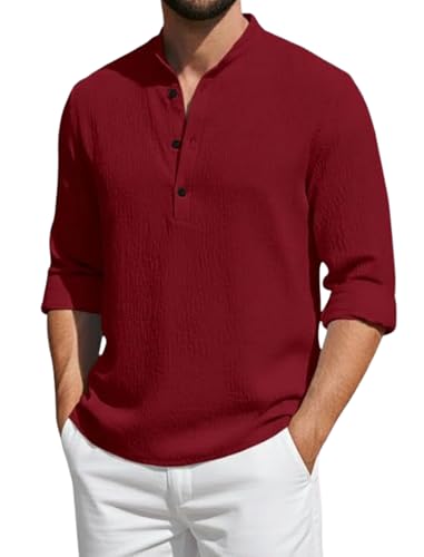 Image of Men's Cotton Blend Short Kurta with Collared Neck Full Sleeves Solid Pattern Western Style Regular Fit and Standard Length
