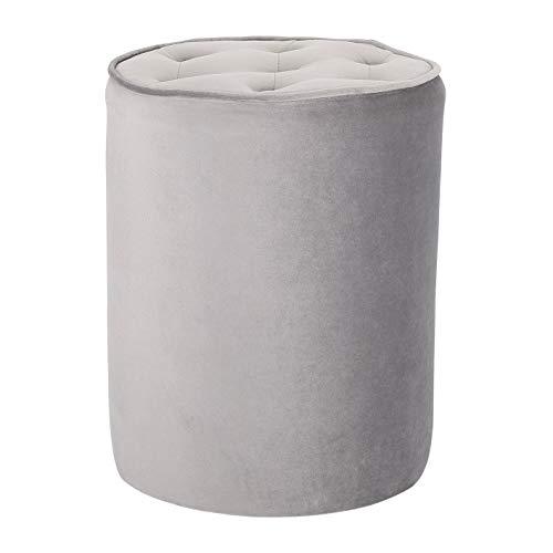 BIRDROCK HOME Tufted Grey Velvet Ottoman Foot Stool – Round - Soft Compact