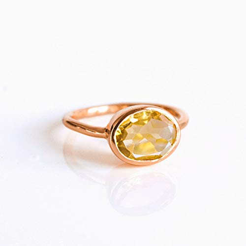 Oval Champagne Citrine Quartz Ring Bezel Set In Sterling Silver Or Vermeil Gold, November Birthstone Ring [Romb] #TOP3