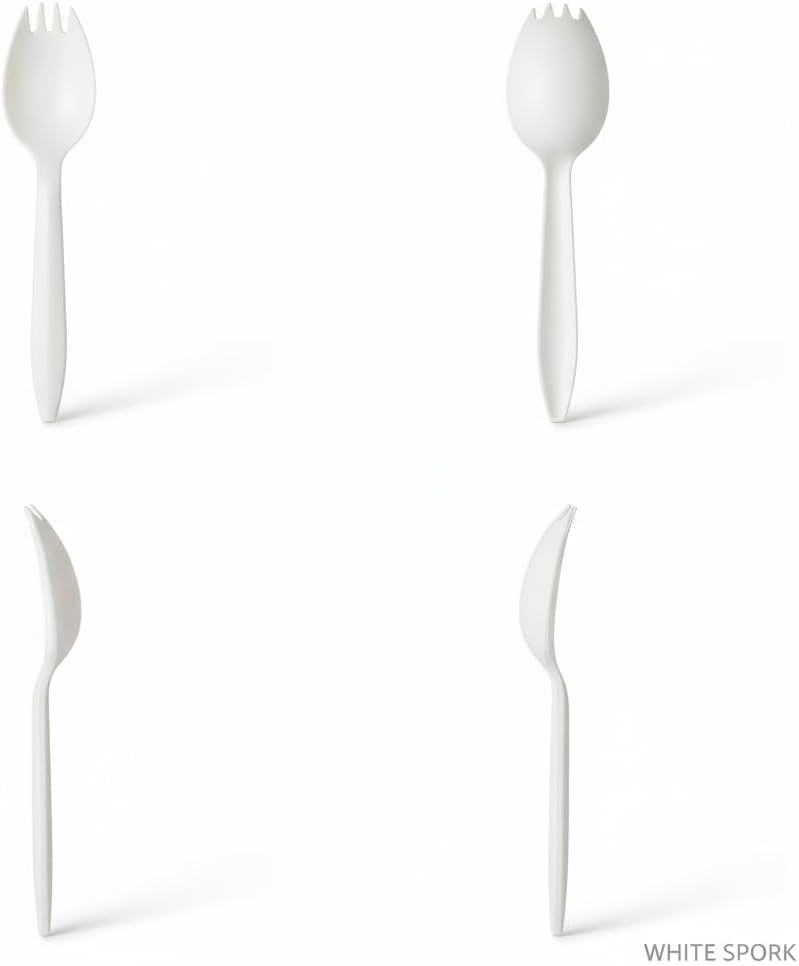 5.5" Eco Friendly Disposable Sporks Heavy Duty Upgraded Heat Resistant & BPA Free, Solid and Durable Plastic Cutlery, Premium Disposable Sporks, for Party Supply(50 Count)