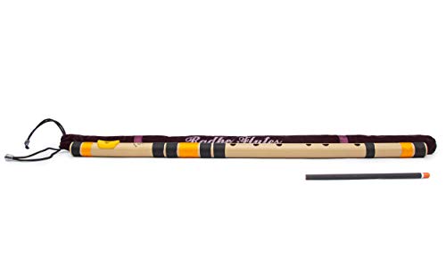 Image of Radhe Flutes | G Natural Left Handed Base Bansuri | Black & Orange | Tuned With Tanpura A=440Hz | PVC Flute + Velvet Cover + Hindi & English Flute Lessons
