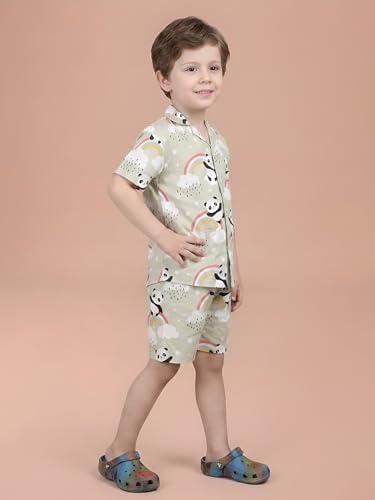Image of POLKA TOTS Boys 100% Cotton Vacation Wear Co-ord Set | Trendy Printed Shirt & Shorts Combo for Kids | Breathable Summer Beach Outfit for Toddlers & Infants | Lightweight Daily Wear & Night Suit