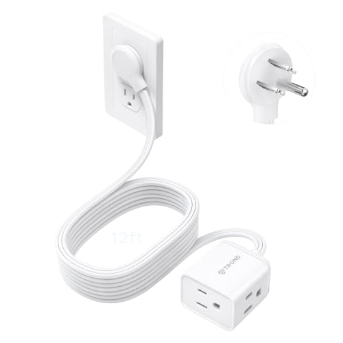 Image of TROND Rightward Flat Plug Extension Cord 12ft for Small Tight Spaces, White