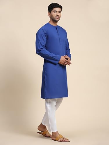 Image of Men's Pure Cotton Solid Kurta Pajama Set Round Neck Casual Yoga Dress