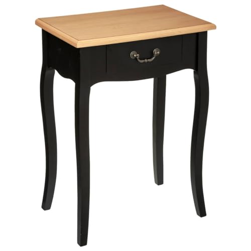 Atmosphera - Table de Chevet Chrysa - Noir et Bois, L 47 x H 66 cm, 1 Tiroir, Pieds Galbés - pour Chambre, Salon, Meuble d'Appoint