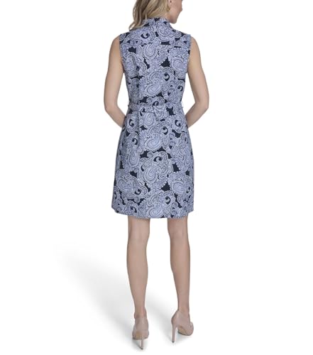 Image of Tommy Hilfiger Women's Sleeveless Collared Button Front Tie Waist Mini Shirt Dress