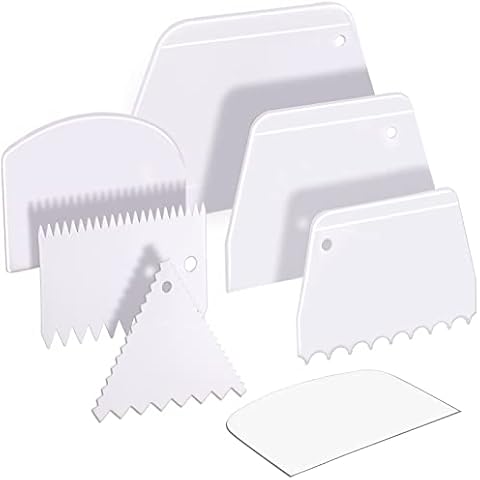 Teenitor 7 Pcs Plastic Cake Edge Scrappers Cutters Smoother Tool Set, Dough Scraper & Cake Scraper Buttercream Smoother Shape Jagged Edge for Bread Baking Cake Enthusiast Beginner Professional Baker Cover