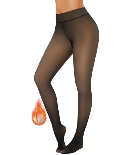 Image of Fleece Lined Tights Sheer Women Fake Translucent Warm Pantyhose Sheer Leggings Thermal Thick Tights for Winter
