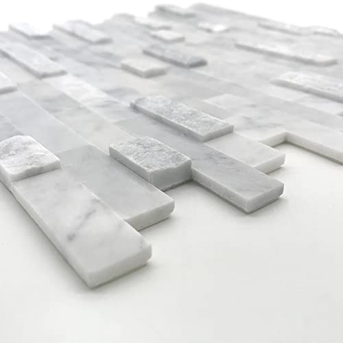 Sunwings Peel And Stick Mosaic Natural 3D Stone Self Adhesive Tiles, 12" X 11" 5-Sheet Stick On Backsplash For Kitchen Bathroom Fireplace Vanity, Mixed Gray #TOP3