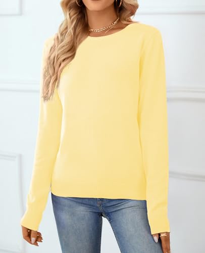 Image of QUALFORT Women's 100% Cotton Sweater, Basic Lightweight Long Sleeve Pullover