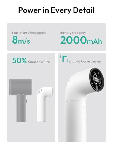 Image of Aecooly Portable Handheld Aero Fan, High Speed Aluminum Case Turbo Mini r Fan with Honeycomb Air Inlet, Digital Display, Rechargeable Personal Small Pocket for Travel Beach -White