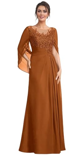 Cadoly Women's Cape Sleeve Mother of The Bride Dresses for Wedding 2025 Chiffon Lace A-Line Formal Evening Gown