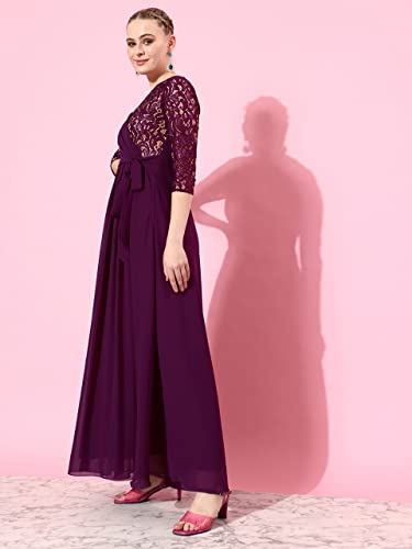 Image of Miss Chase Women's Round Neck Cap Sleeves Lace Knee -Long Skater Dress