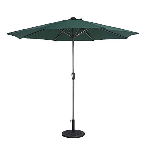 Sombrilla de 9 pies con manivela ergonómica y lona verde oscuro para mesa de patio