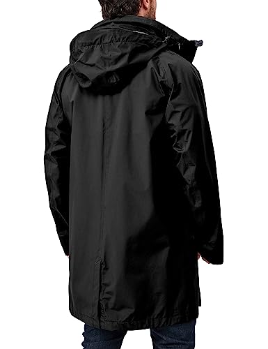 Image of Little Donkey Andy Men's Waterproof Long Rain Shell Jacket Windbreaker | 1OO% Waterproof 3 layer Long Jacke,Hidden Hood, Lightweight Outdoor Rain Coat for Hiking Golf Travel