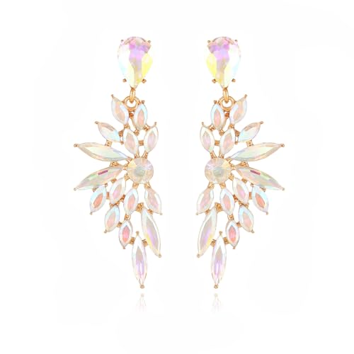 Rhinestone Statement Earrings Cluster Crystal Drop Dangle Earrings Teardrop Chandelier Earring Dangling Prom Wedding Bridal Earrings for Women