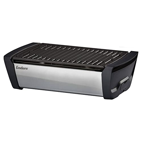 Enders® 1380 Aurora Mirror raucharmer Tischgrill, mit Guss-Rost, Holzkohlegrill, klein, Balkon, Picknick, Camping-Grill, rauchfreier Tischgrill, mit Belüftung, matt silver
