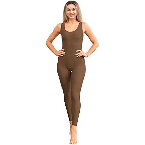 Kepblom Womens One Piece Jumpsuit Sleeveless Rompers Tank Top Unitard Tummy Control Spandex Bodysuit for Yoga, Workout Brown Cover