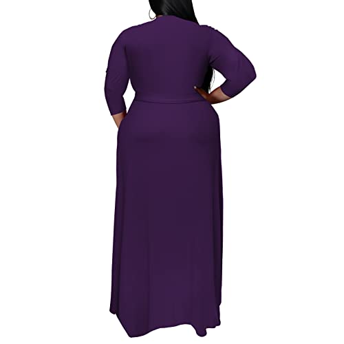 Image of Runwind Plus Size Dresses for Women Floral Maxi Dress Flowy 3 /4 Sleeve with Belt