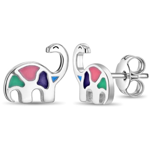 Sterling Silver Petite Multicolor Enamel Dinosaur Stud Earrings for Girls and Preteens - Dainty Dinosaur Earrings for Little Girls Daily Wear