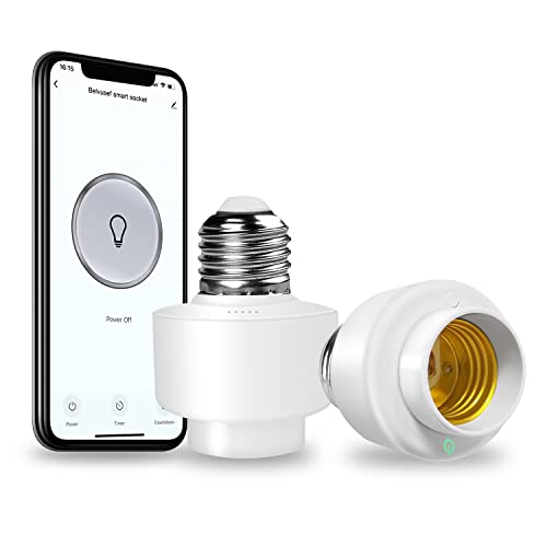 Belvusef Smart Light Bulb Socket,E26/E27 Wifi Light Bulb Adapter Compatible With Alexa And Google Home,Wireless Voice Control Bulb Timer,Only Support 2.4Ghz Network,App Control #TOP26