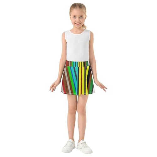 Athletic Shorts Girls Skorts Kids Tennis Skirts 2 in 1 Teen Cheer Colorful Stripes 3t3