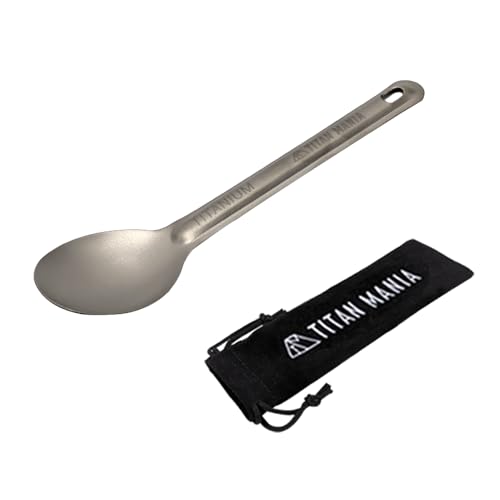 TITAN MANIA(チタンマニア) スプーン チタン製 軽量 頑丈 カトラリー ショート 持ち運び 直火 調理器具 キャンプ ソロキャンプ アウトドア用品 キャンプ用品 収納袋付き