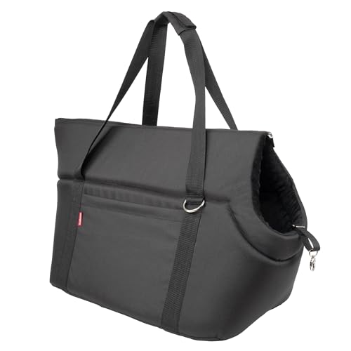 BOUTIQUE ZOO Hundetragetasche XL bis 15 kg – große Transporttasche für mittelgroße Hunde & Katzen – weich, faltbar & waschbar – 52×35×39 cm – Schwarz/Minky