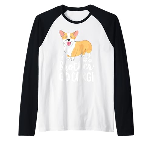 Maglietta con Scritta My Brother Is A Corgi per Bambini e Ragazzi, Idea Regalo per Cuccioli Maglia con Maniche Raglan