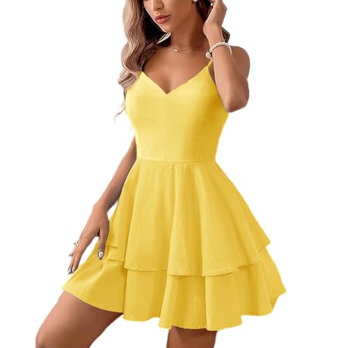 Image of Vimagcal Women's Sexy Backless Halter Dress with Adjustable Bow - Summer V-Neck Mini Dress for Parties