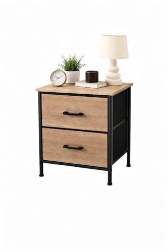 FERRETERIA LEPANTO Mesita de Noche, Mesa Auxiliar con 2 Cajón y Asas Ideal para Dormitorios y Salónes.