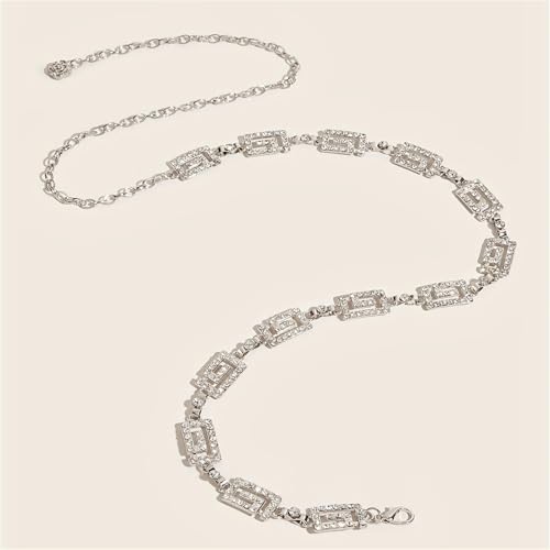 Womens Belt Rhinestone Inlaid Geometric Waist Chain Elegant Sparkly Flower Pendant Belly Chain Metal Belts4