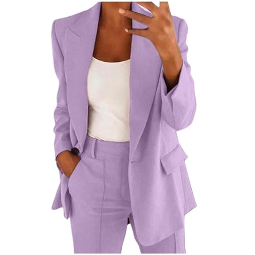 2 Piece Sets for Women Business Casual Loose Fit Long Sleeve Pockets Blazer and Trousers Plus Size Office Work Outfits