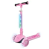 Zinc 3 Wheel Folding Led Shine Scooter for Kids, Light Up Stem with 20 Light Functions, Folding, Non-Slip Grips, Adjustable Handlebar, Pink