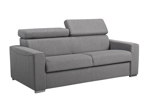 Vente-unique - Canapé 3 Places Convertible Express en Tissu Gris - Couchage 140 cm - Matelas 18 cm