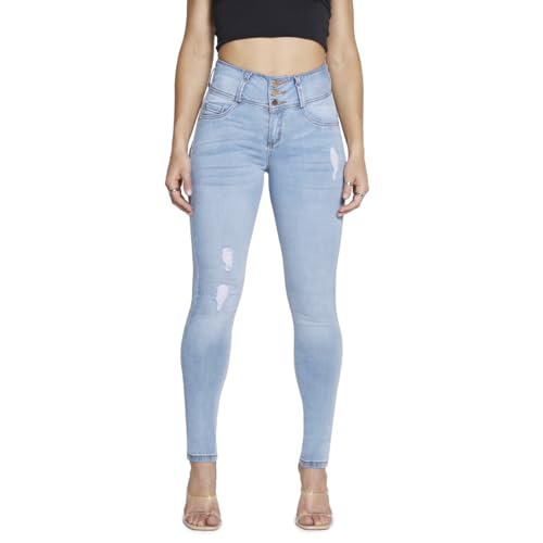 Lista de Mezclilla Azul Top 5. 42 Seven Jeans Pantalón de Mezclilla Azul Fit Super Skinny, Tecnología Push Up, Modelo 8578STCL (MX/US, Numérica, 13, Regular, Regular, Azul)