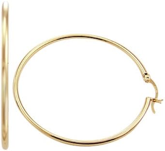 14k Yellow Gold Large Hoop Huggie Hinged Earrings 2"