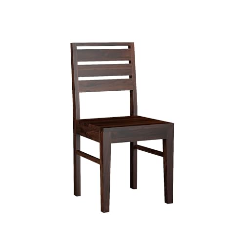 Image of 3 Line Wooden Dining Chairs Set of 2 for Kitchen & Dining Room, Two Seats, Solid Sheesham Wood, Walnut Finish