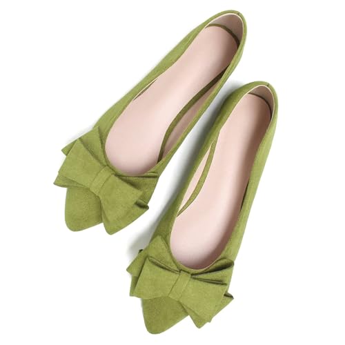Image of WENJIAZHIZHI Square Toe Bow Ballet Slip-On | Classic Suede Finish,Chic Bow Detail,Effortless Everyday Style,Wedding Party Office,Plus Size Available