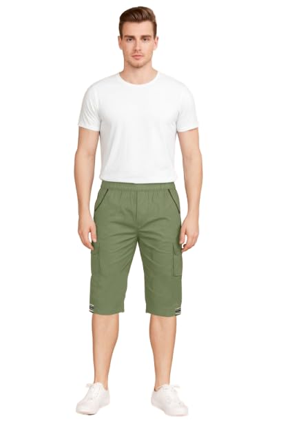 SOLOVIBES Men's Solid Cotton Casual Shorts: Relaxed Fit Athletic Shorts with Elastic Waist and Drawstring - Essential Everyday Summer Wear with Pockets-image-4