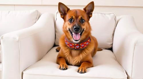 BUDDYPACK-Halsband Extra-Breit & Weich mit Neopren-Polster für Kleine und Große Hunde (Rot-Bunt auf Braun, Größe S/M)