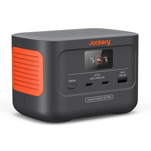 Jackery Explorer 100 Plus, stazione di alimentazione portatile da 99 Wh con batteria LiFePO4 da 128 W, batteria di backup sempre disponibile per viaggi d'affari ed esplorazioni all'aria aperta